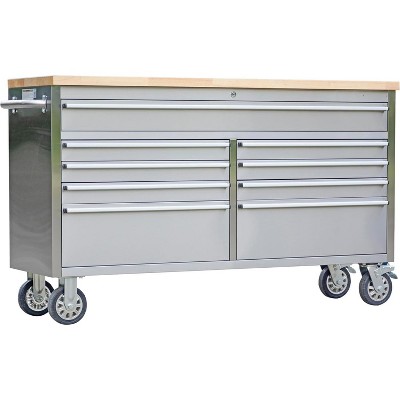 61 inch Tool Chest, Tool Box Mobile 9 Drawers Storage Rolling Cabinet with Wheels Lock Key Locking System Drawer Liners for Garage, Silver