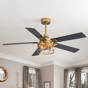 Airsurfer 52" Painted Gold Ceiling Fan with Light,5 Black Plywood Blades,6 Speeds DC Motor,Memory Function,2 Downrods,Remote Control Included - 1 of 4