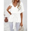 Imily Bela Women Summer V Neck Blouse Casual Short Sleeve Belted Tee Tops - 3 of 4