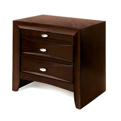 Espresso 3-Drawer Rubber Wood Nightstand with Pull-Out Tray