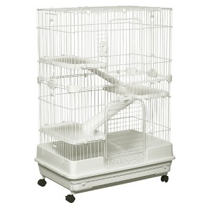 PawHut Small Animal Cage Rabbit Hutch with Universal Lockable Wheels, Slide-out Tray for Bunny, Chinchillas, Ferret - 1 of 4