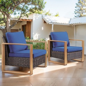 Wicker Patio Chairs Set of 2,Oversize Outdoor Patio Chairs with High Backrest Metal Armrest, All Weather PE Rattan Outdoor Seating for Porch Backyard - 1 of 4