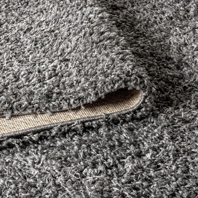 Charcoal Plush Shag Rectangular Area Rug with Tassel Design