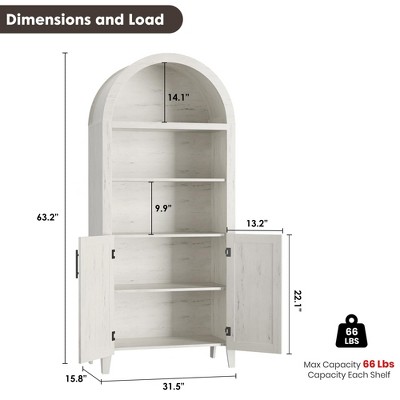 Full height arched cabinet with dimensions labeled