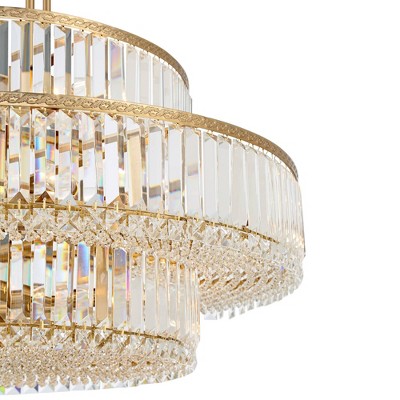 Soft Gold and Crystal 16-Light Three-Tier Chandelier