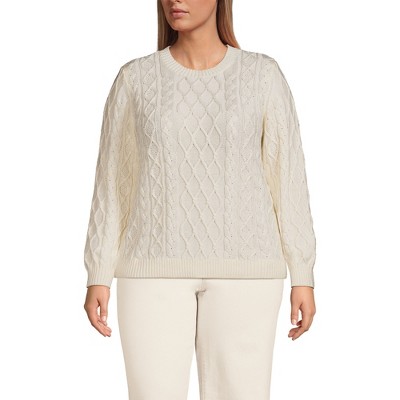 Lands' End Women's Cotton Drifter Crew Cable Pullover Sweater