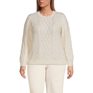 Lands' End Women's Cotton Drifter Crew Cable Pullover Sweater - 1 of 3