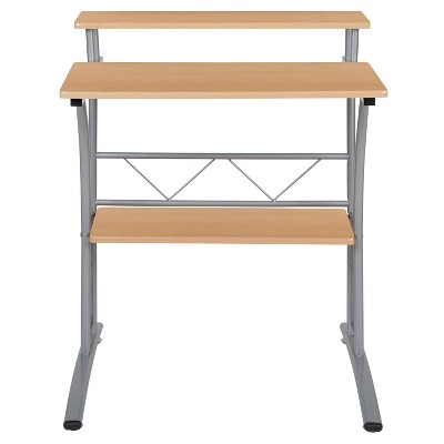 Clifton 28" Maple and Silver Compact Computer Desk with Storage Shelves