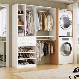 PAKASEPT 5FT Closet System with 2 Wood Drawers, 59" Closet Organizer System with Shoe Rack, 3 Hanging Rods, Wardrobe Clothes Garment Rack - 1 of 4