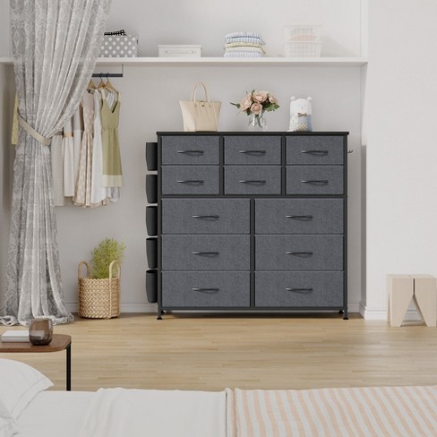 Whizmax Dresser For Bedroom With 12 Drawer Tall Fabric Dresser With Side Pockets And Hooks dark Gray Target