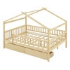 Gulches Full Size Wooden House Bed for Kids with Two Drawers, Natural - Solid Pine Wood Frame, Whimsical House-Shaped Bed - 2 of 4