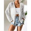 Womens Crochet Lace Cardigan Front Tie Lightweight Cover Ups Long Sleeve Hollow Out Cardigan Beach Cover Ups Crochet Tops for Summer - 3 of 4