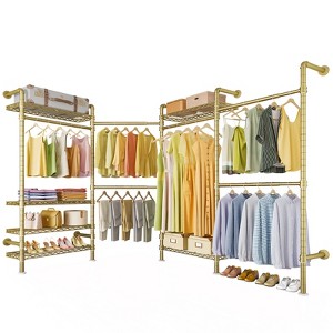 Timate L4 L Shape Garment Rack Clothes Rack , Expandable Industrial Pipe Clothing Rack, Wall Mounted Closet Organizer Large Wardrobe Closet - 1 of 4