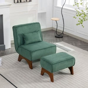 Corduroy Accent Chair with Ottoman, Single Sofa with Walnut Wooden Leg for Living Room, BedRoom, Office - Maison Boucle - 1 of 4