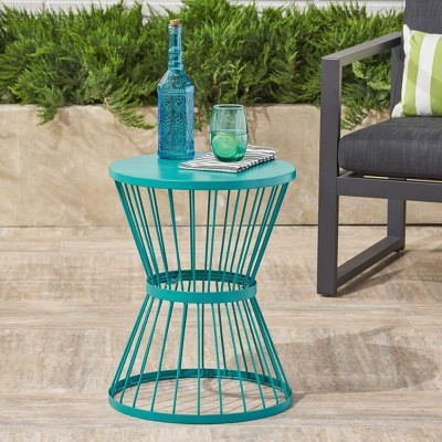 Modern Outdoor Iron Side Table,Patio End Table with Hourglass Shape and Open Cage Design,Accent Table for Deck or Balcony-Cuddlewood