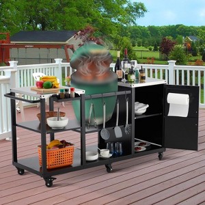 Grill Table for Egg Style Kamado Griller, Heavy Duty Outdoor Grill Station Prep Table, Spacious Prep Surfaces, Storage Compartments and Hooks - 1 of 4