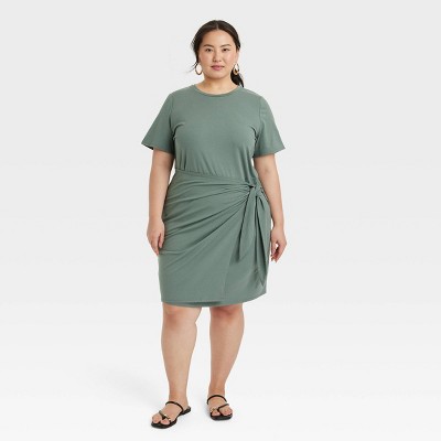 Women's Short Sleeve Mini T-Shirt Wrap Dress - A New Day™ Green 4X