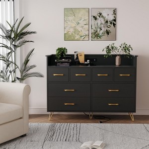 Storage drawers, 8-drawer dresser, now with LED lights and charging station, wooden chest of drawers, open space, suitable for entryway, living room - 1 of 4