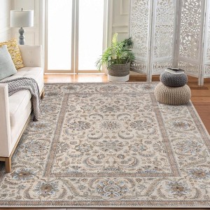 Washable Vintage Floral Area Rug - Non Slip Low Pile Boho Carpet for Living Room, Bedroom, Dining Room & Office - 1 of 4