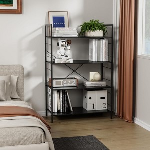 4-Tier Industrial Bookshelf with Steel Frame, Freestanding Open Bookcase for Home, Office, Living Room & Bedroom - 1 of 4