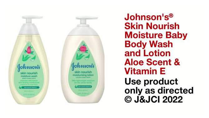Johnson&#39;s Skin Nourish Moisturizing Baby Body Lotion, Aloe Scent &#38; Vitamin E, Gentle &#38; Lightweight -16.9 fl oz, 2 of 10, play video