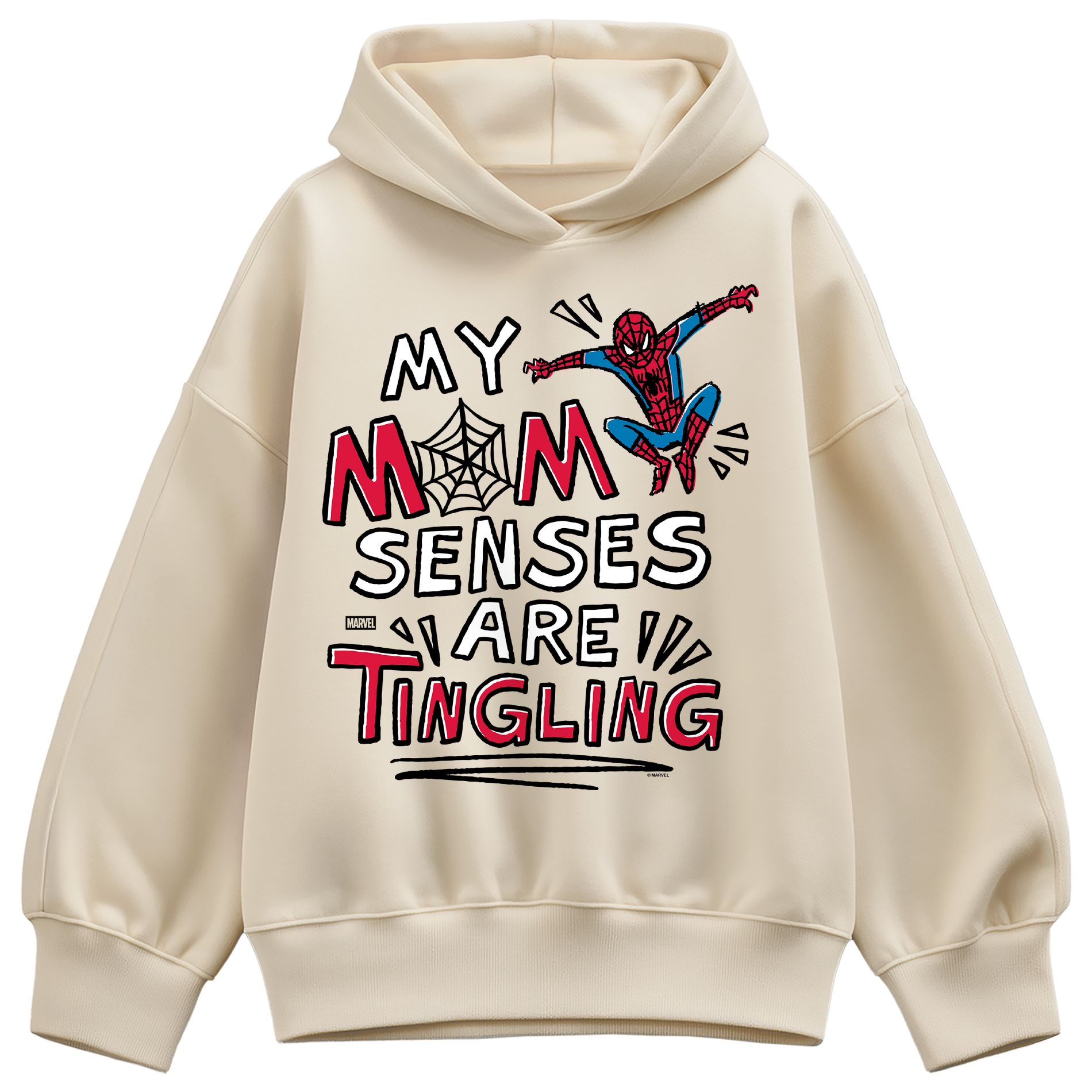 Women's Spider-Man Mom Senses Tingling Oversized Fleece Hoodie Sweatshirt - Cream - Large