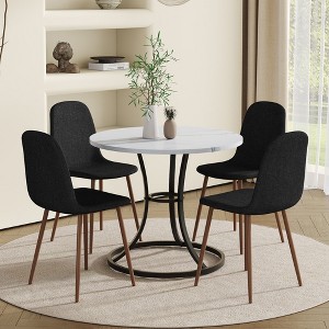 KTMBDW Dining Chairs Set of 5, Modern Circular Dining Table, Paired With 4 Linen-Cotton Material High Resilience Dining Chair with Metal Leg - 1 of 4