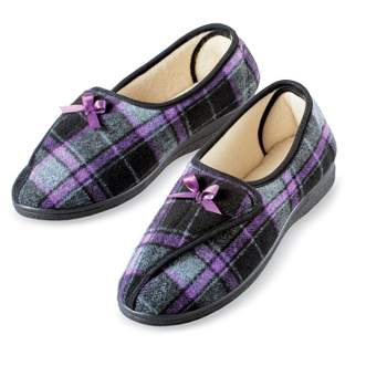 Collections Etc Adjustable Cushioned Insole Non-Slip Plaid Slippers