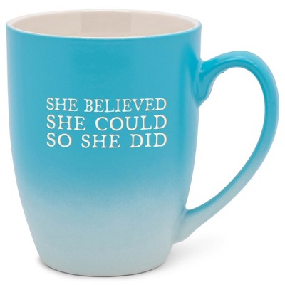 Elanze Designs She Believed She Could So She Did Two Toned Ombre Matte Teal and White 12 ounce Ceramic Stoneware Coffee Cup Mug
