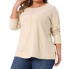 Women's Plus Size Exposed Seams Side Slit High Low Hem Crew Neck Casual Long Sleeve T Shirts - Agnes Orinda - 2 of 4