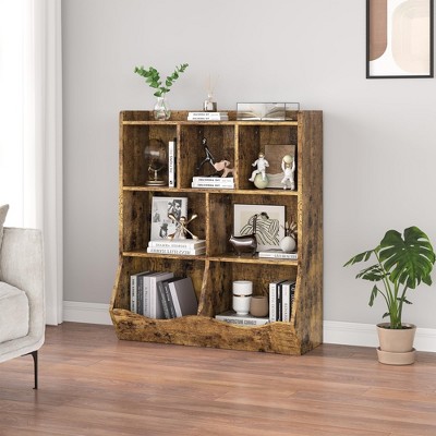 Kids Bookshelf and Toy Storage, 3-Tier Wooden Toy Storage Unit with Shelves and Compartments, Freestanding Kids Bookcase for Playroom, Bedroom