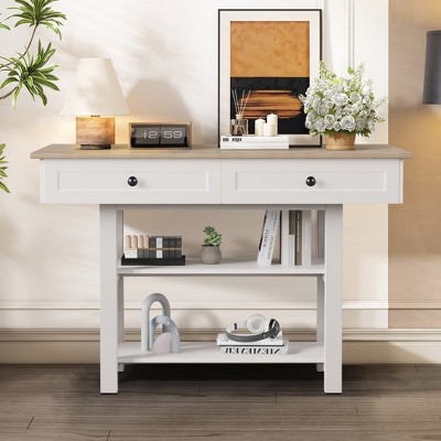 Bella Depot 52" Wood Console Table with Large Drawers and Open Shelves, Convertible Multi-function Dining Table