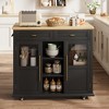 Foldable Kitchen Island Cart with Wheels, 2 Glass Doors, Spice Rack & Towel Holder – Compact Mobile Storage Cart for Small Kitchen - 3 of 4