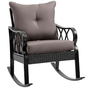 Outdoor Wicker Rocking Chair with Padded Cushions, Aluminum Furniture Rattan Porch Rocker Chair w/ Armrest for Garden, Patio, and Backyard - 1 of 4