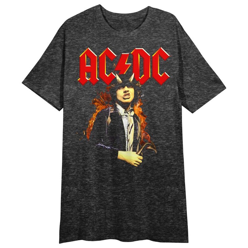 ACDC Band Member With Devil Horns Crew Neck Short Sleeve Black Heather Women's Night Shirt, 1 of 3