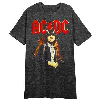 ACDC Band Member With Devil Horns Crew Neck Short Sleeve Black Heather Women's Night Shirt