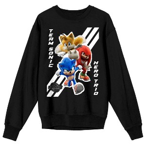 Sonic 3 Movie Team Sonic Hero Trio Adult Black Crew Neck Long Sleeve Sweatshirt - 1 of 3