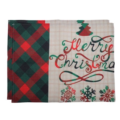 Unique Bargains Christmas Place Mats Linen Red Green Beige White 13"x17.7" 2 Pcs