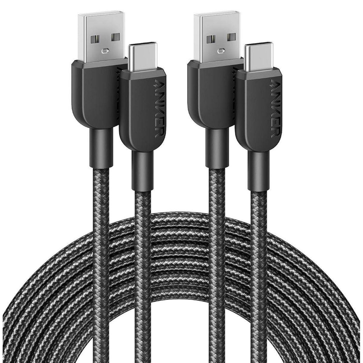 Anker USB A to USB C Cable, Charger Cord (2-Pack, 10 ft, Black) | For iPhone 17 Series, Samsung Galaxy Note10 / S10+ / S10, LG V30, and More
