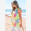 Amaryllis Women’s Multicolor Floral Ruffle Sleeve Blouse Split Neck Pleated Texture Lightweight Relaxed - 2 of 4