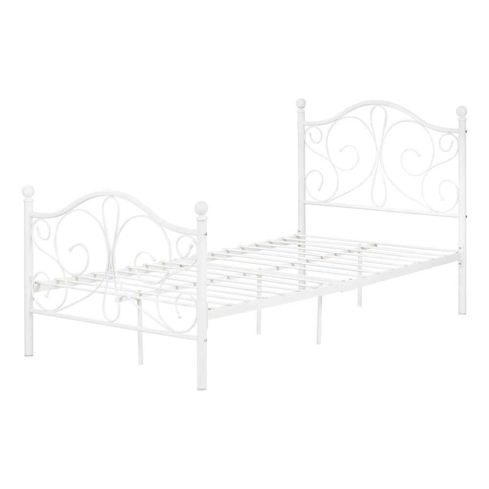 Photos - Bed Frame Twin Country Poetry Complete Metal Platform Kids' Bed White - South Shore