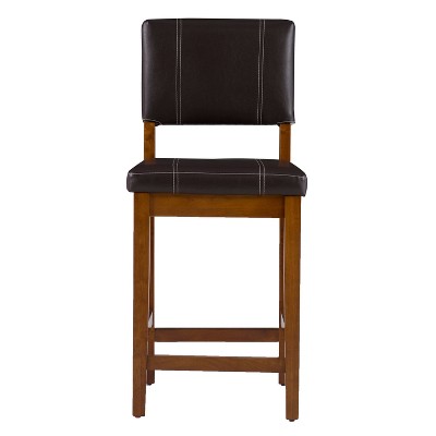 Milano 24" Medium Walnut and Dark Brown Faux Leather Counter Stool