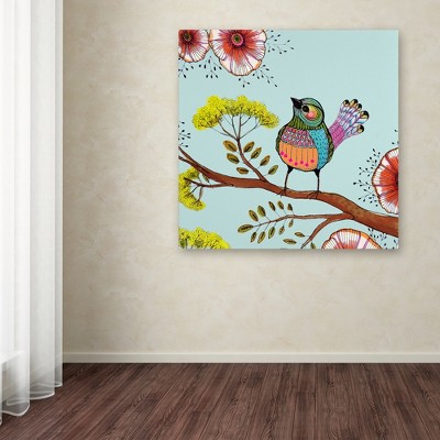 Colorful Bird and Flowers Abstract Canvas Art, 15x20
