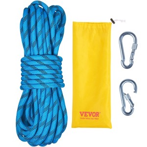 VEVOR 10.5 mm Static Climbing Rope, 29.3M(96ft), 25KN Breaking Tension, Fiber Rope with Steel Snap Hooks for Escape, Rappelling, Fire Rescue, Blue - 1 of 4