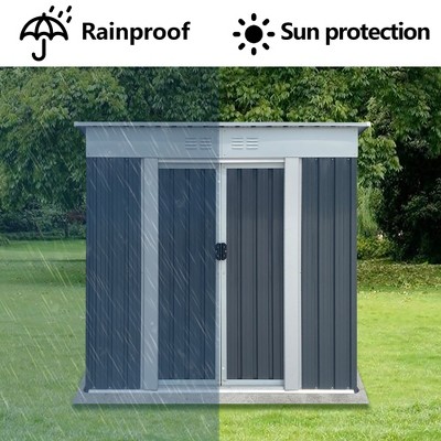 Outdoor Storage Sheds with Sloping Roof, Metal Storage Sheds with Sliding Doors, Weatherproof Utility Tool Shed for Backyard Garden Patio Lawn