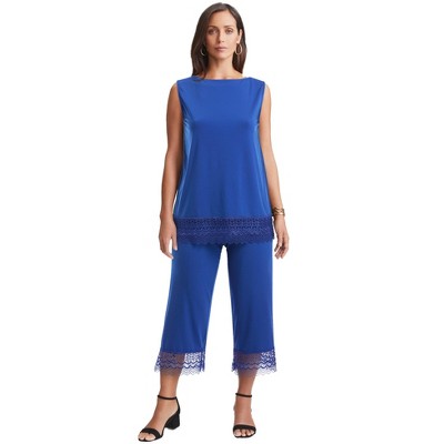 Jessica London Women's Plus Size 2-Piece Stretch Knit Lace Trim Crop Set