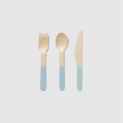 Coterie Party Pale Blue Wooden Cutlery Set (30 per pack)