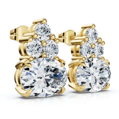 Pompeii3 Certified 5Ct Oval Diamond Studs 14k Gold Lab Created FG/VS