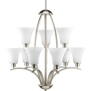 Progress Lighting Joy 9-Light Two-Tier Chandelier, Brushed Nickel, Etched White Fluted Glass - 1 of 2