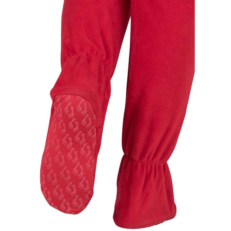 Footed Pajamas - Bright Red Adult Hoodie Fleece Onesie, 4 of 5